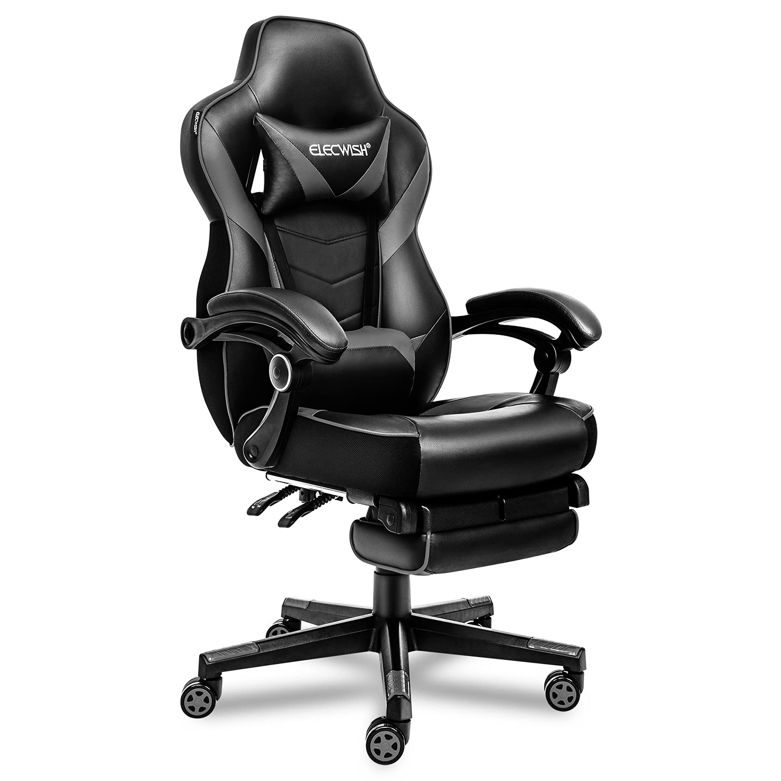 ELECWISH Ergonomic Gaming Chair with Footrest & Lumbar Support - for Office & Racing Game Setup