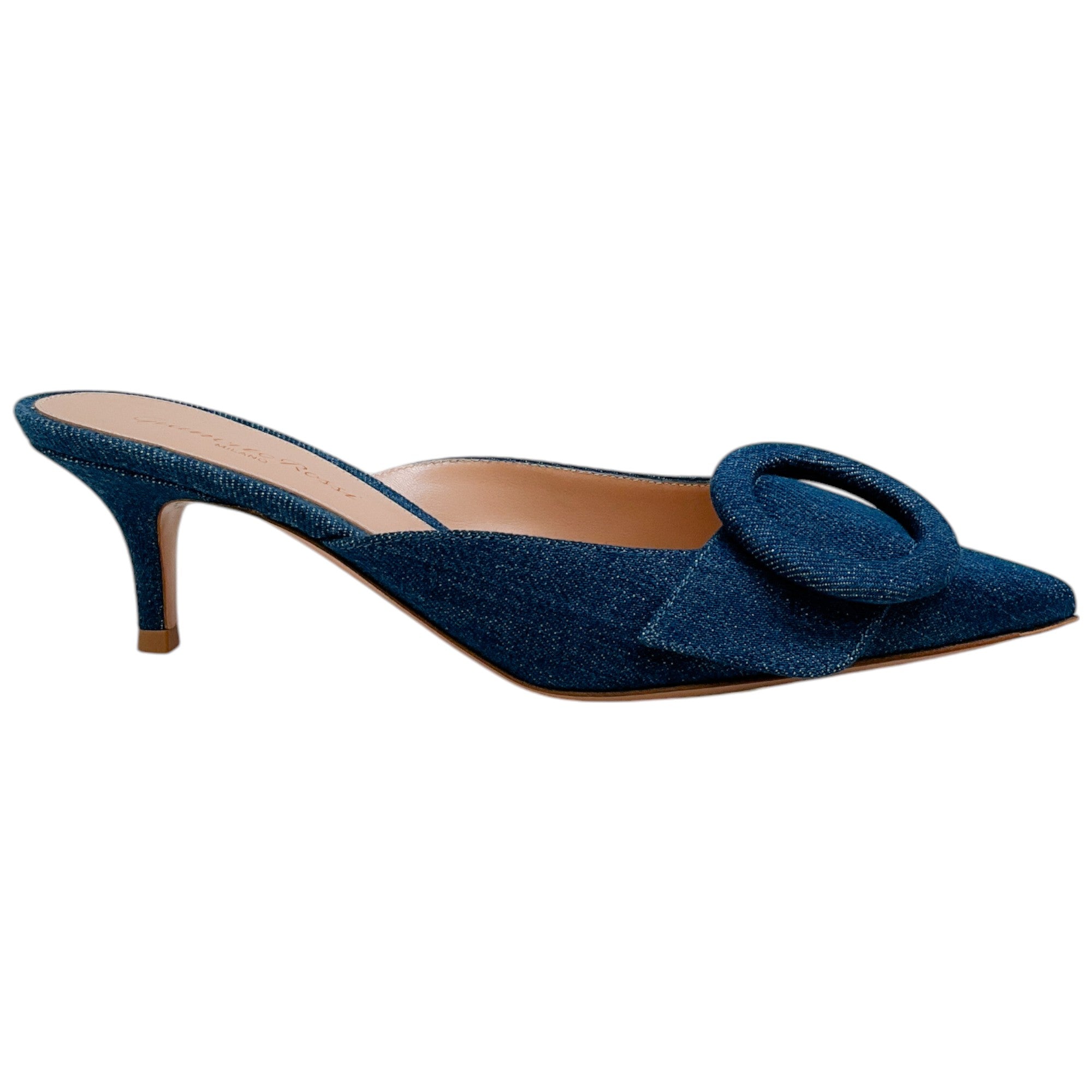 Gianvito Rossi Women's Portofino 55 Mules - Mid Blue Denim Slip-On Shoes for Casual Outings & Summer Wear