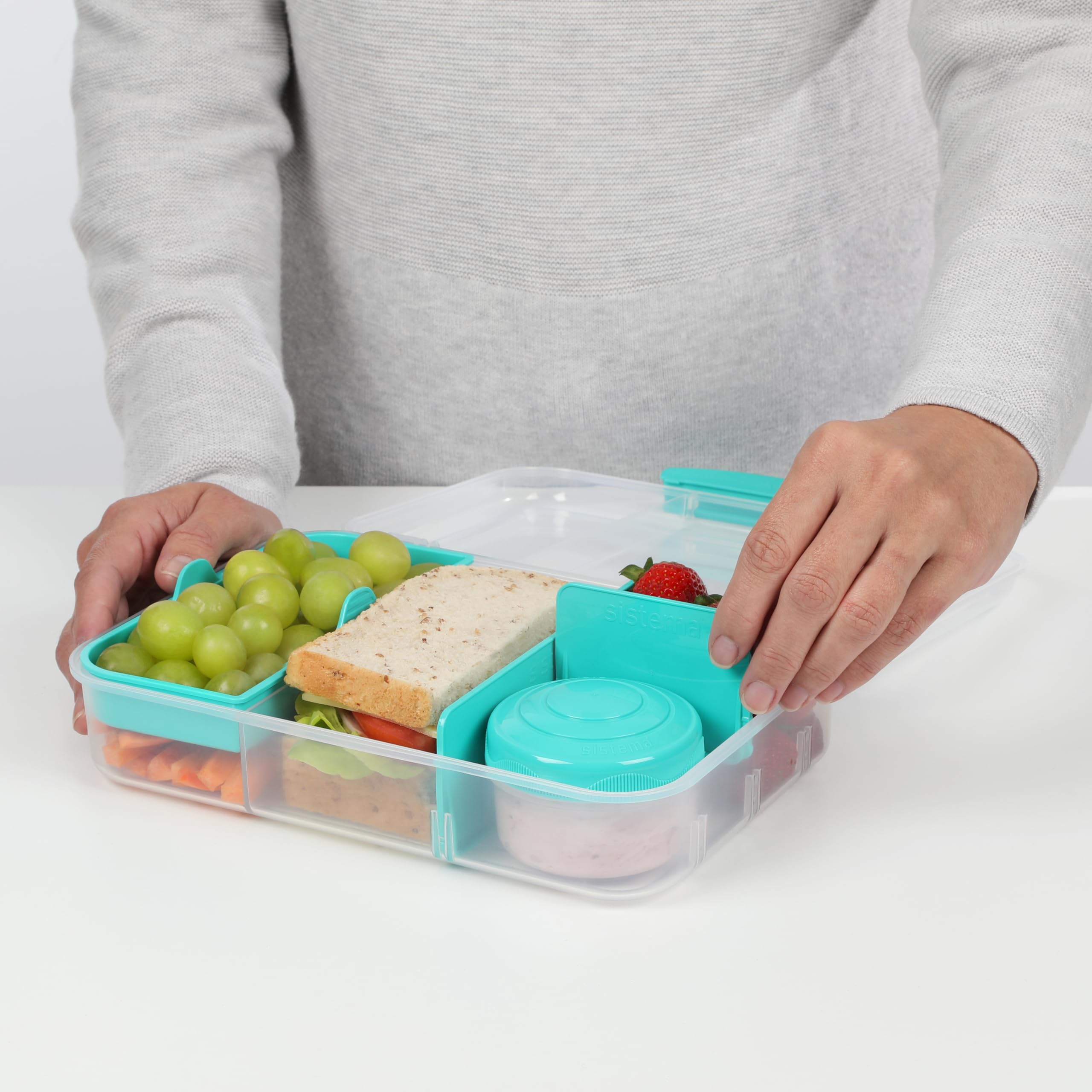 Sistema TO GO Bento Box - 1.48L Leak-Proof Lunch Container with Multiple Compartments & Snack Pot - BPA-Free Food Storage for School, Office, Picnics & Meal Prep - Mint Teal (1 Count)