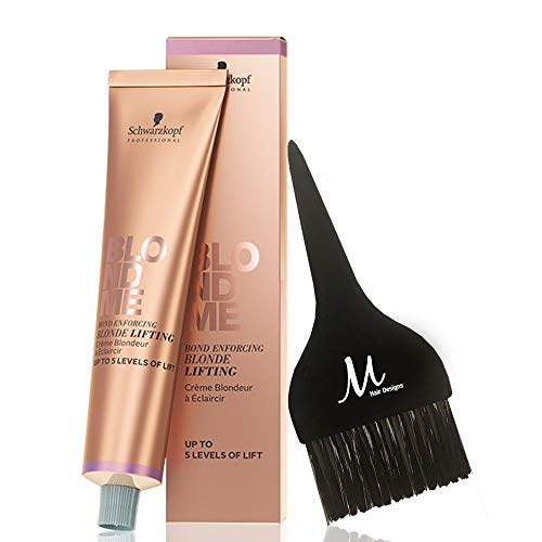 BlondMe L-Steel Blue Bond Enforcing Blonde Lifting Hair Color 60ml & M Hair Designs Tint Brush Black (2-Piece Bundle) - Professional Salon Quality Hair Dye Kit for At-Home Coloring & Styling