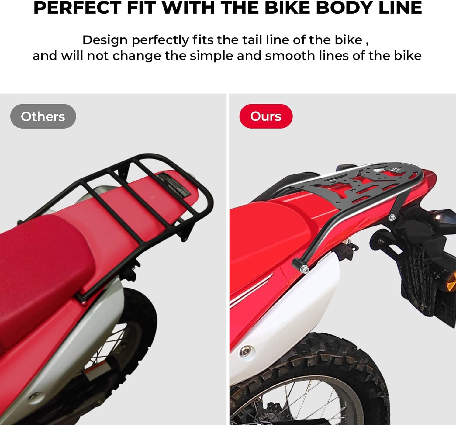 KEMIMOTO Heavy Duty Rear Rack for Honda CRF450L/CRF450RL (2019-2024) - Durable Motorcycle Luggage Carrier & Tail Storage Rack for Enduro Adventure Riding, Off-Road Camping & Long-Distance Travel