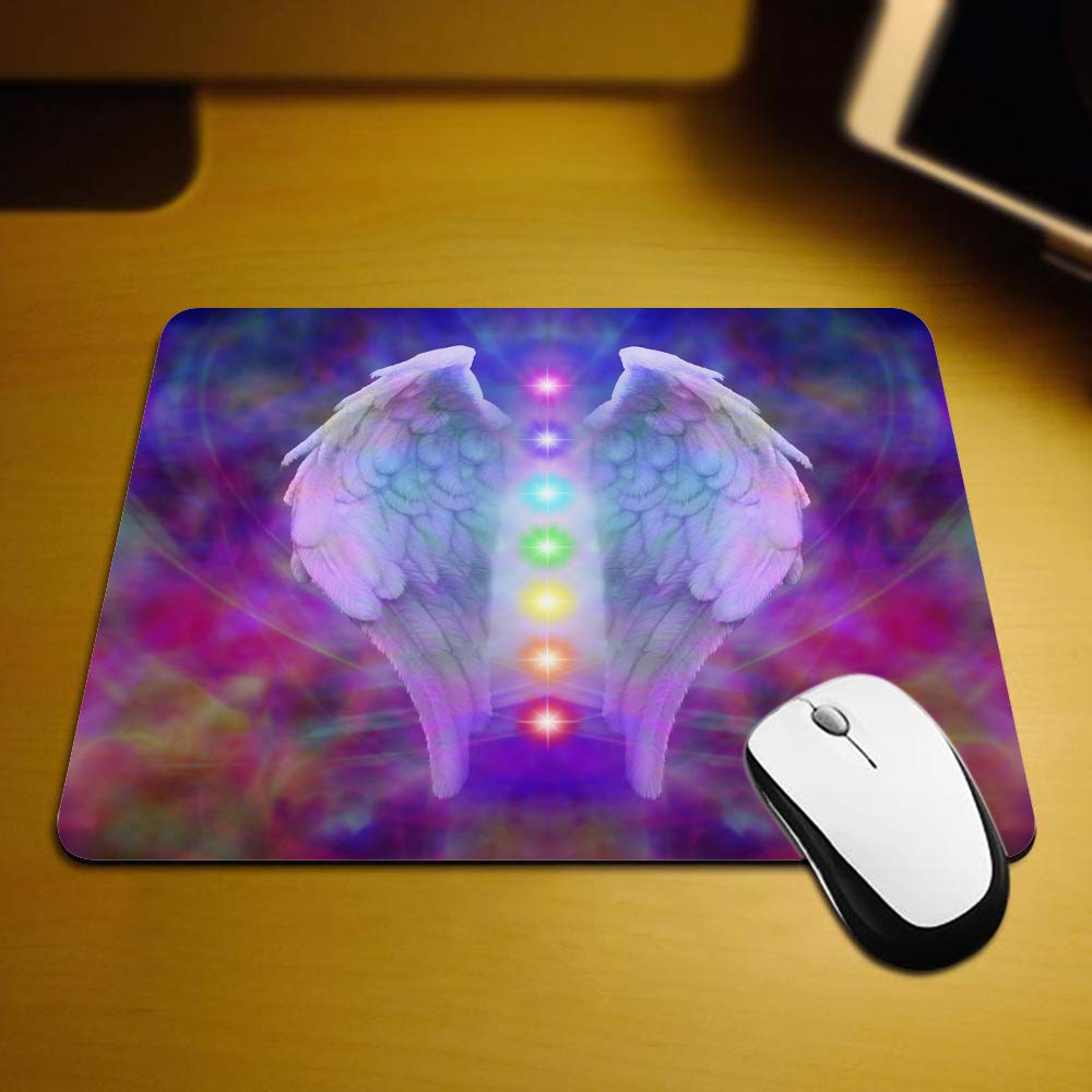 Reiki Angel Wings & Seven Chakras Healing Mouse Pad - Non-Slip Rubber Gaming Mousepad for PC, Laptop, Office & Home (9.5