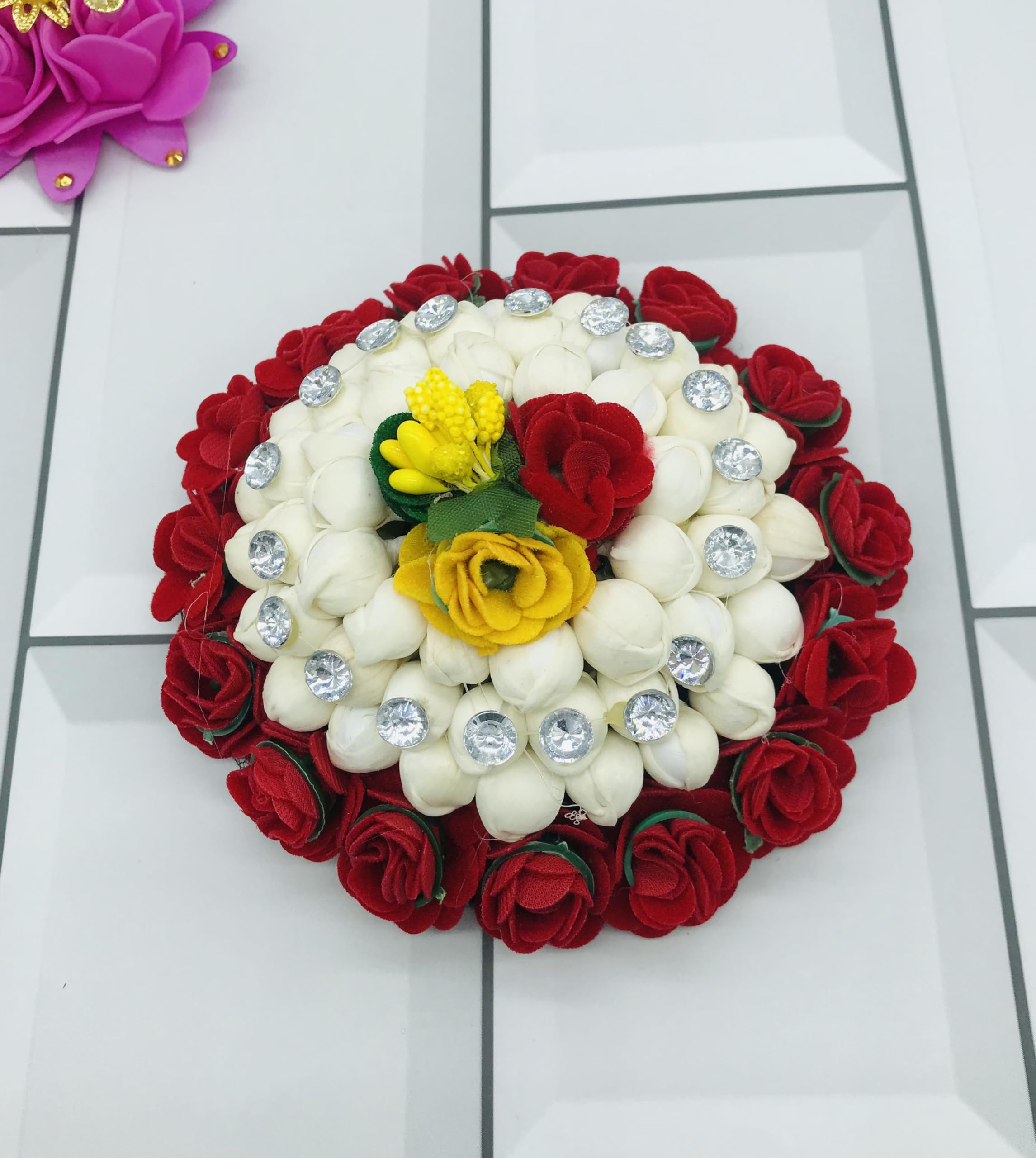 Gadinfashion™ Fabric Flower Juda Bun/Gajra Hair Accessories for Women & Girls - Multi Color for Weddings, Parties & Festivals