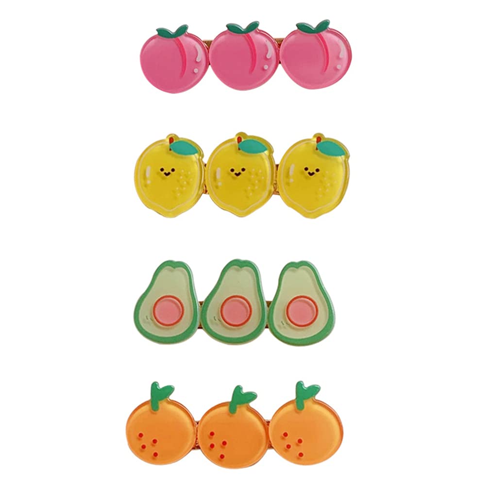 Amosfun 4pcs Cute Fruit Hair Clips for Kids - Alligator Snap Hair Clips with Cartoon Designs - Perfect for Girls' Hair Accessories, School, Parties & Daily Use