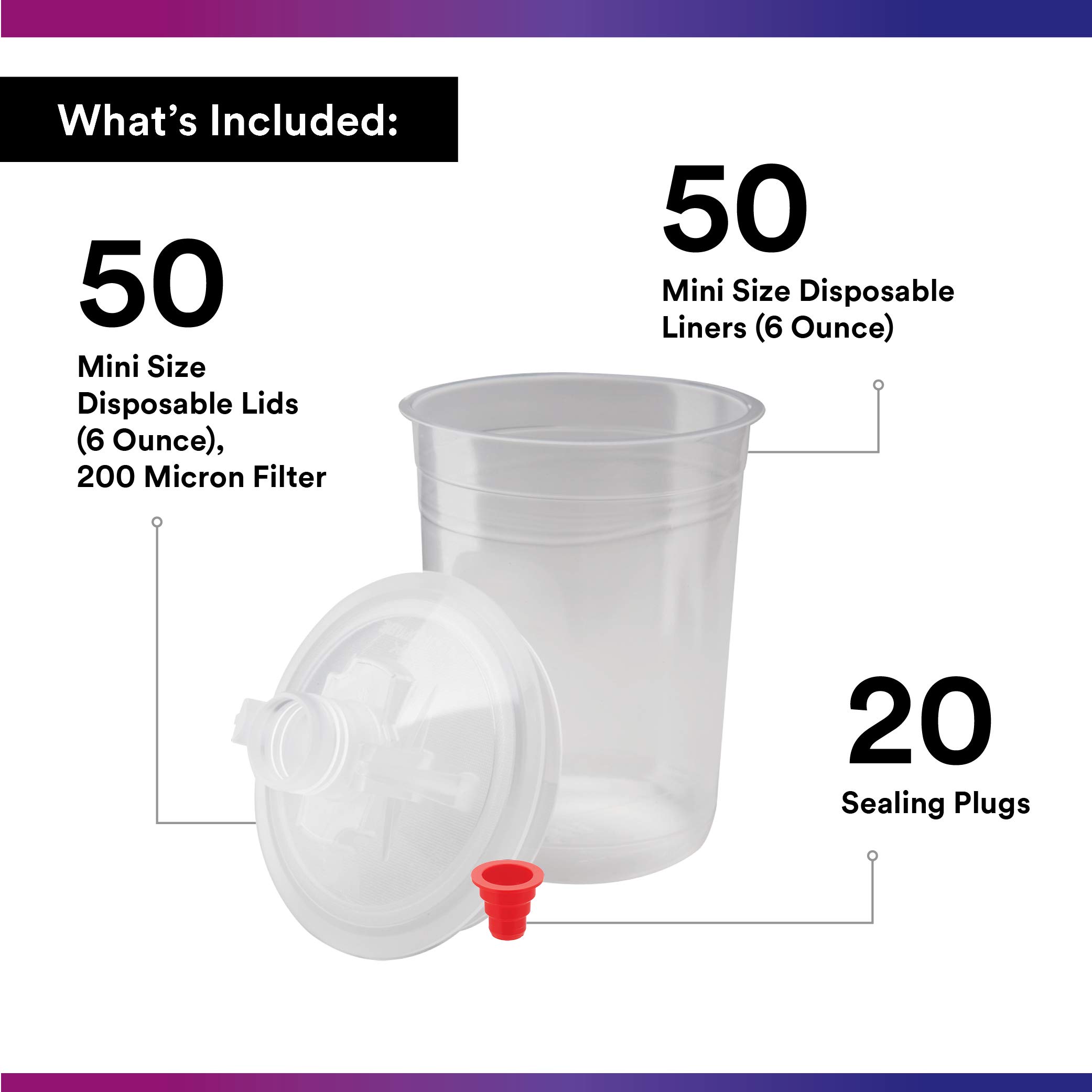 3M PPS (Original Series) Paint Spray Gun Cup Lids and Liners Kit - 16114 Mini 6 oz with 200-Micron Filter - 50 Disposable Lids & Liners + 20 Sealing Plugs - Perfect for Automotive Painting, Furniture Refinishing & Home DIY Projects