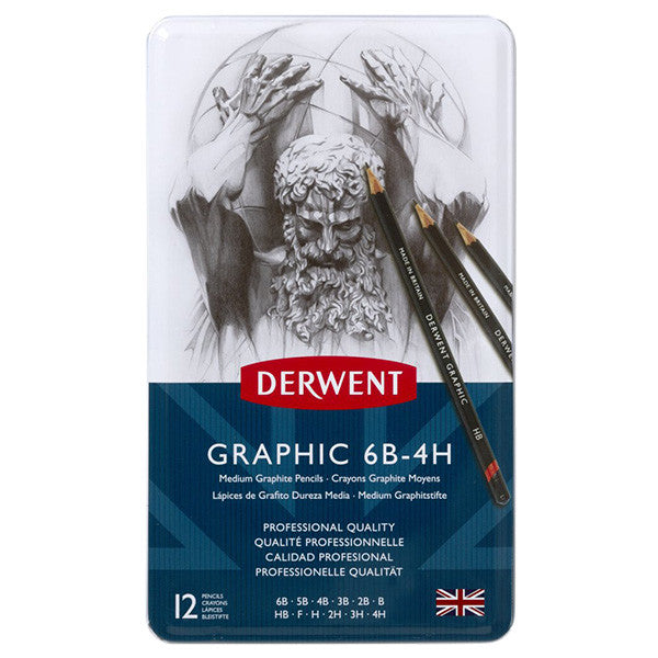 Derwent Graphic Graphite Pencils - Set of 12 Medium Grade Drawing Pencils for Artists & Sketching - Perfect for Professional Artwork, Sketching & Shading Techniques