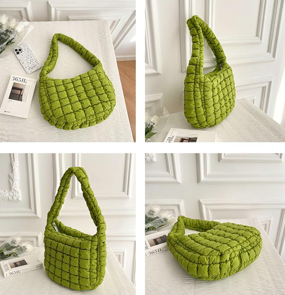 Quilted Puffer Tote Bag for Women - Lightweight Shoulder Bag with Zip, Hobo Satchel Handbag, Stylish Cloud Bag for Work, Travel & Shopping (2024)