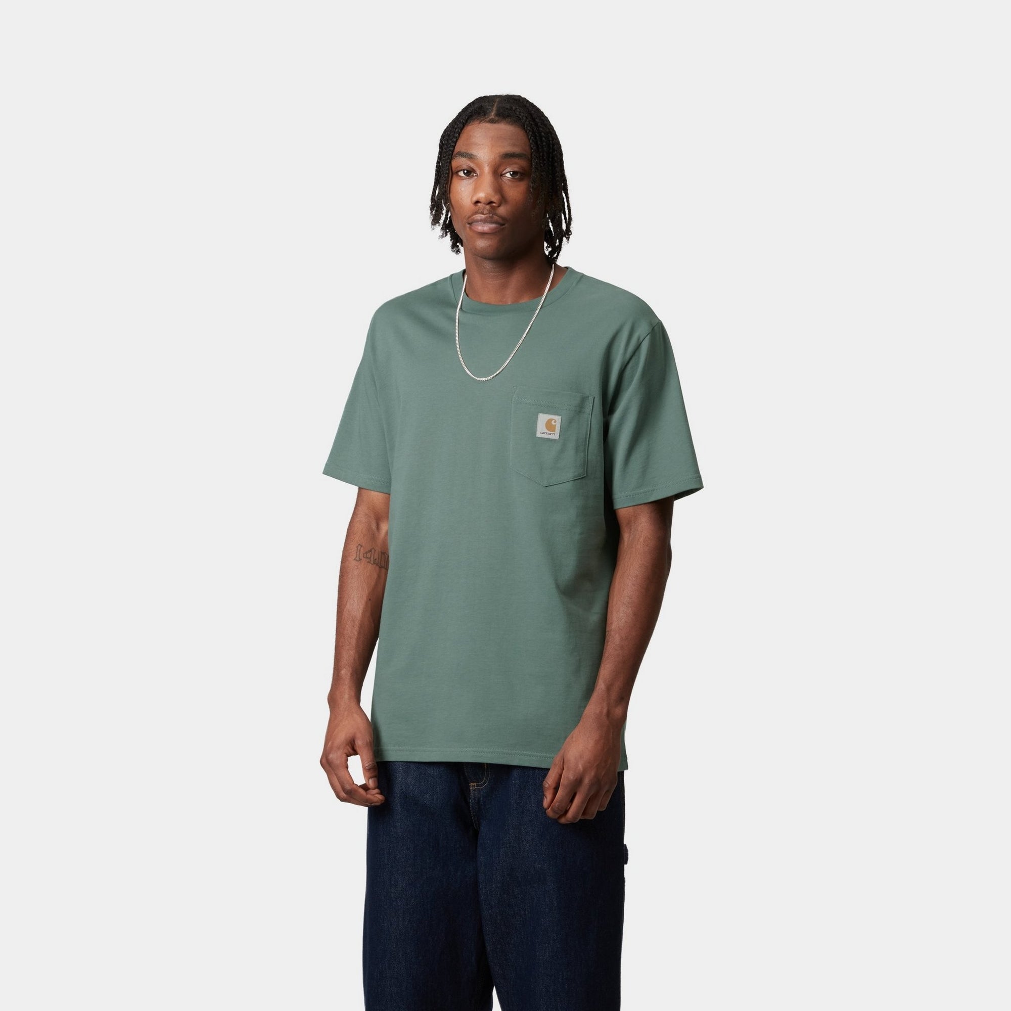 Premium Silver Pine Pocket T-Shirt for Men - Soft Cotton Casual Tee for Everyday Wear, Outdoor Activities & Layering
