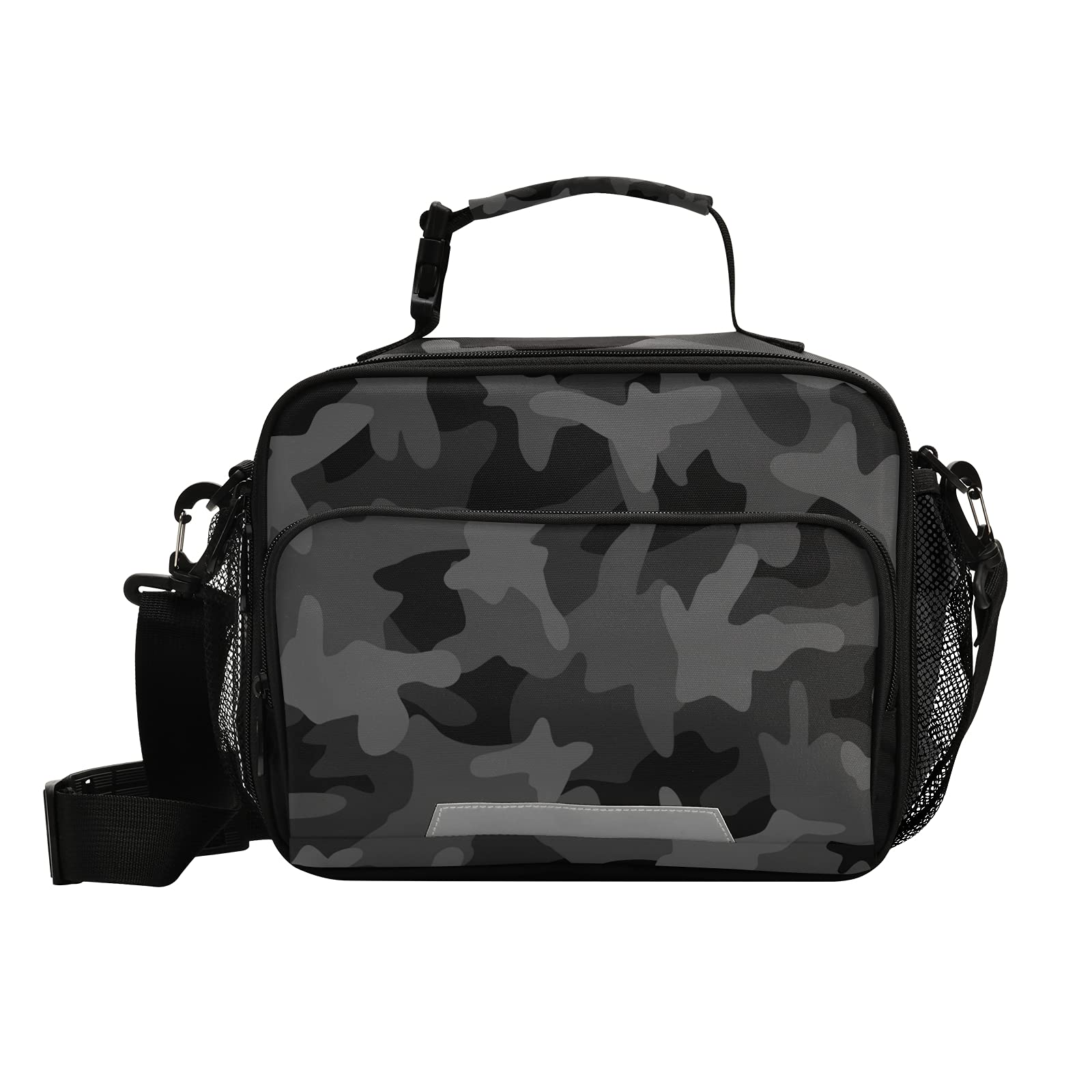 Xigua Insulated Lunch Bag with Detachable Shoulder Strap - Dark Black Monochrome Camo Cooler Tote for School, Office, Picnic & Travel | Leakproof Food Container for Men & Women | Perfect for Work Lunch, Beach Trips & Outdoor Activities