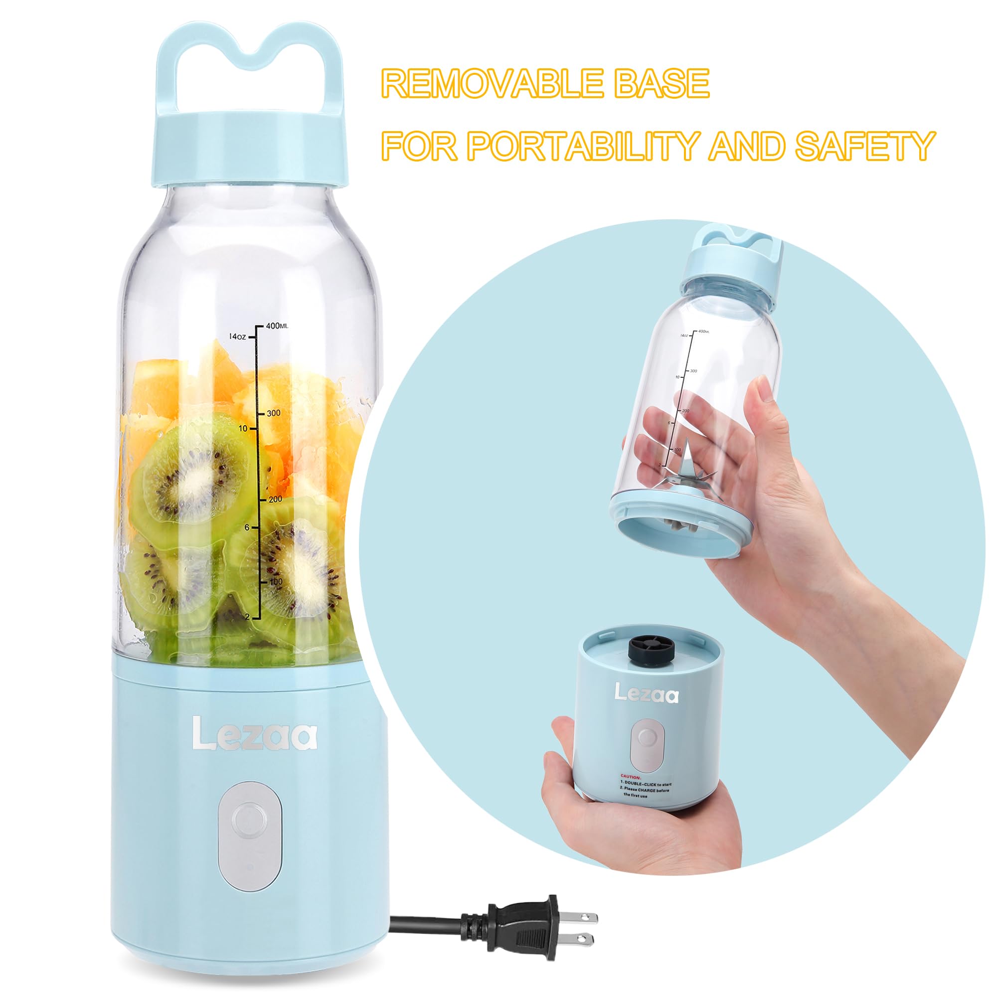**Powerful 175W Personal Smoothie Blender with 6 Stainless Steel Blades & Funnel - Portable Blender for Shakes, Smoothies, Protein Drinks - Ideal for Home, Gym & Travel (Blue)**