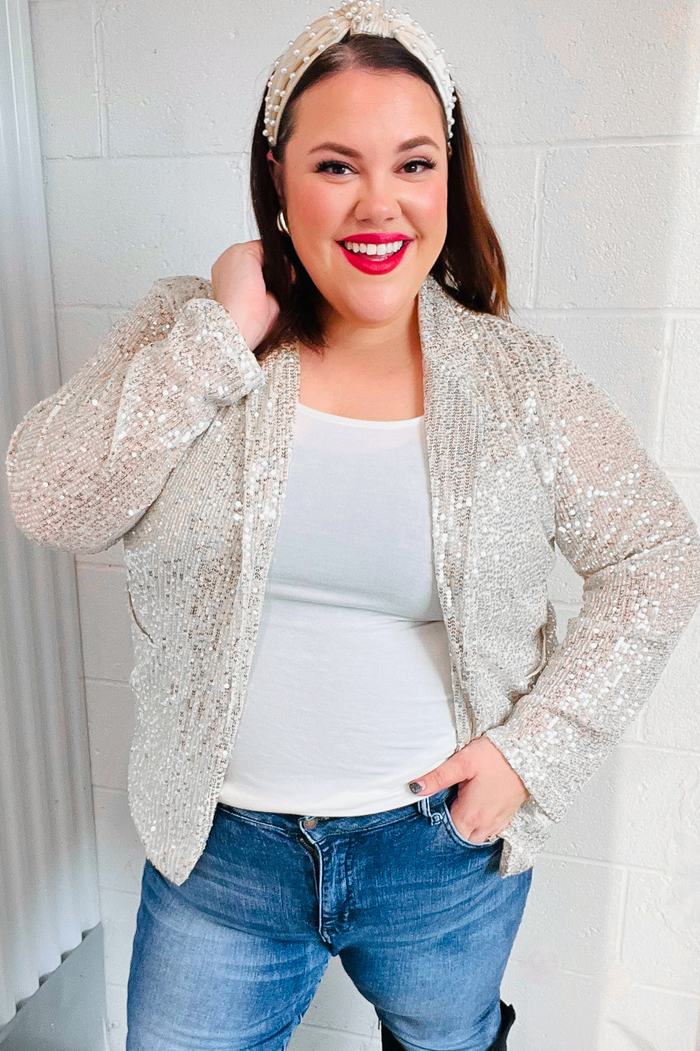 Silver Sequin Open Blazer for Women - Shiny Party Jacket for Evening Events, Club Outings & Special Occasions