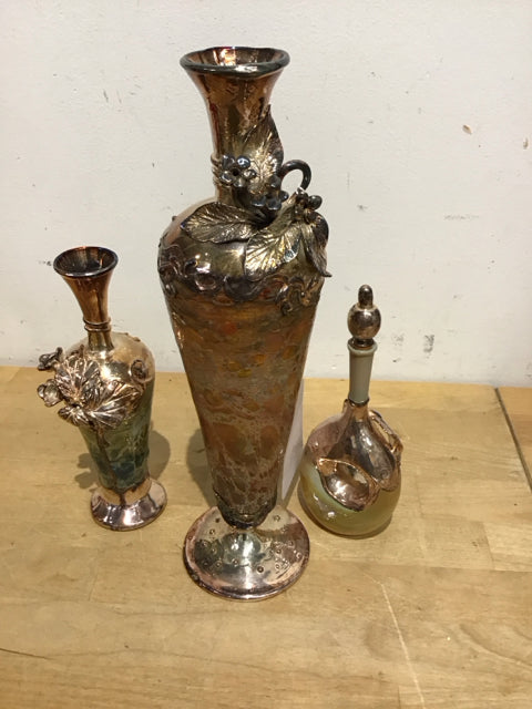 3 Piece Art Glass Vase Set - Elegant Perfume Bottle & Home Decor for Wedding Centerpieces, Bathroom Storage, and Gift Giving