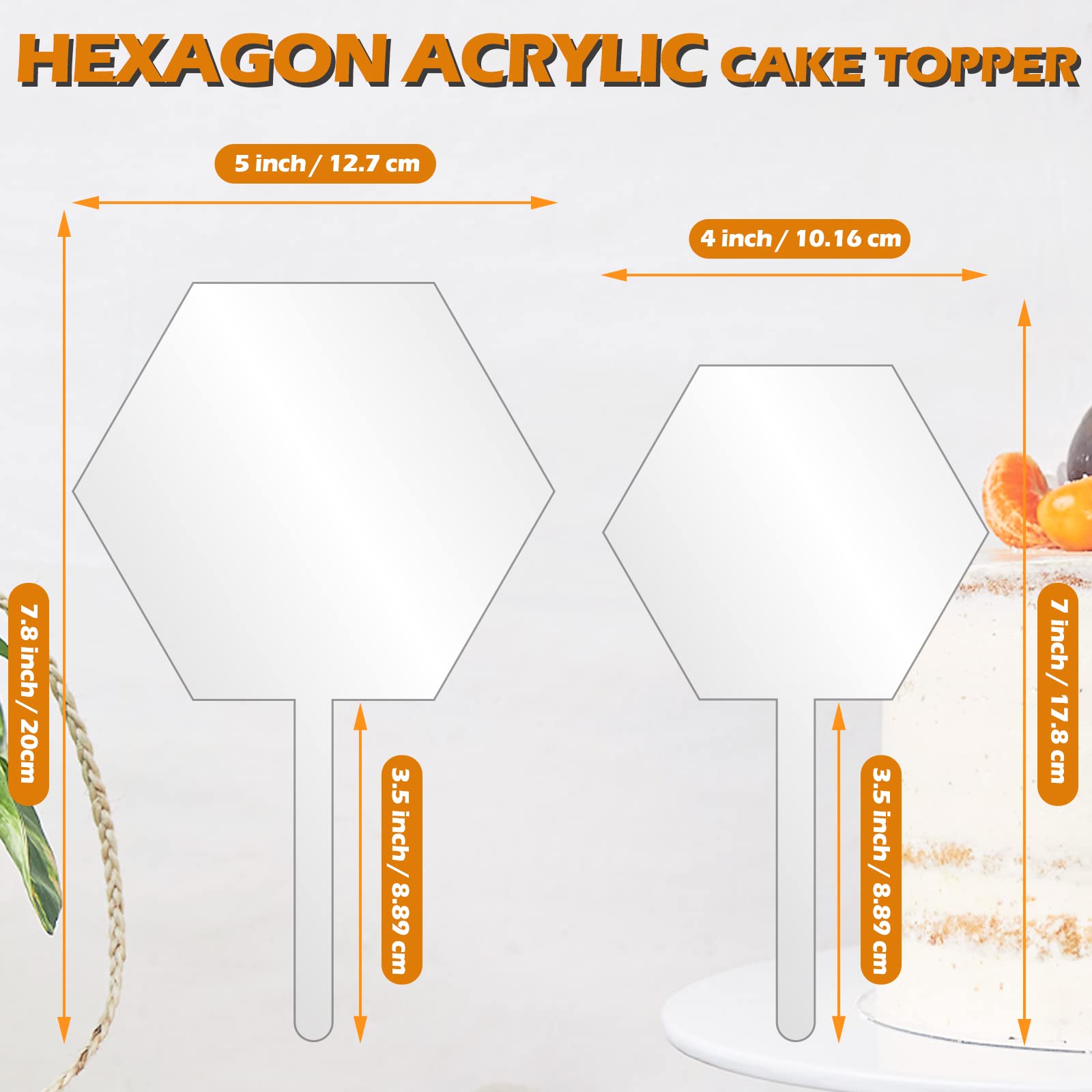 8-Piece Clear Acrylic Hexagon Cake Toppers Set (4x5