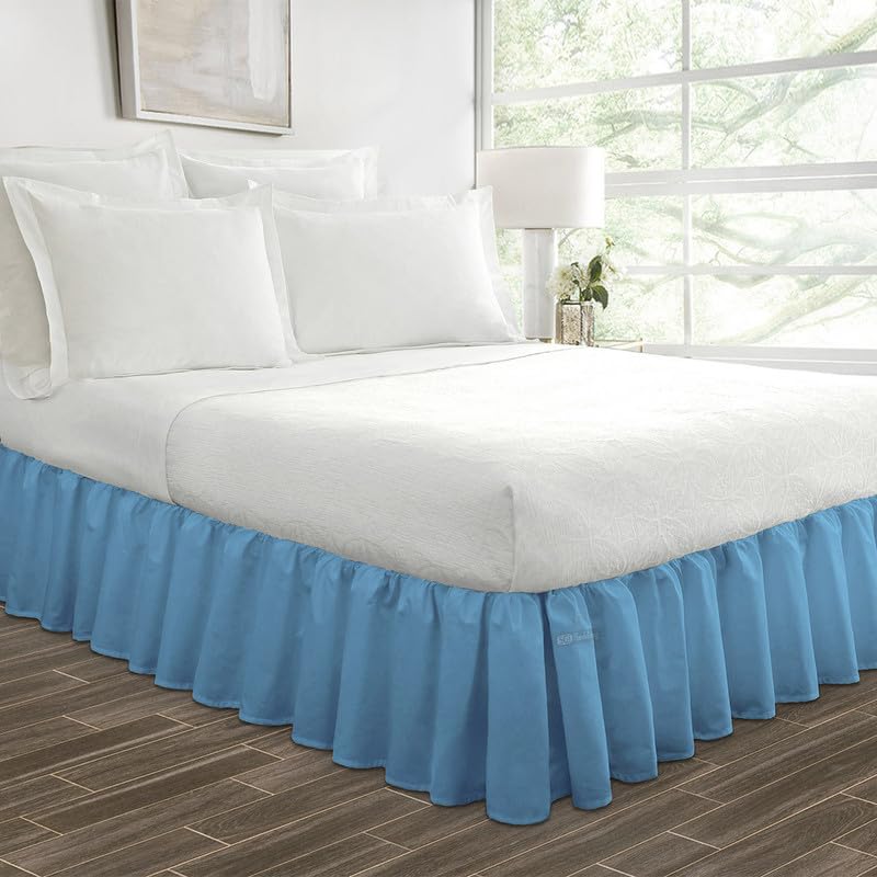 16 Inch Ruffled Bed Skirt - Premium Microfiber Queen Size Bedskirt | Fade, Wrinkle & Static Resistant | Decorative Storage Solution in Mediterranean Blue | Perfect for Guest Rooms, Master Bedrooms & Home Staging