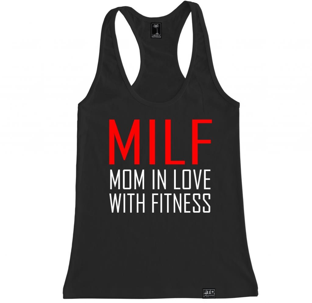 FTD Apparel Women's MILF Mom in Love with Fitness Racerback Tank Top - Workout, Yoga & Gym Essential for Active Moms