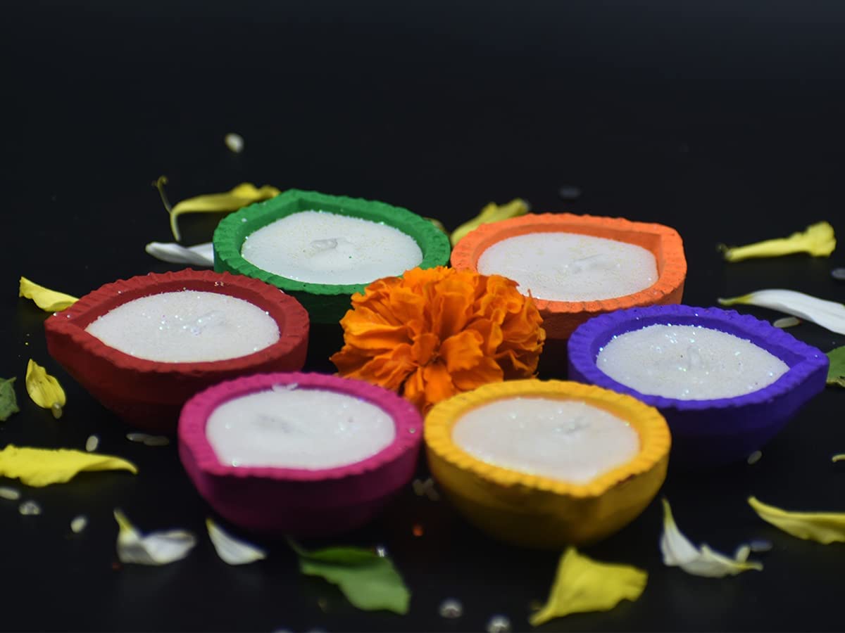 Handmade Terracotta Clay Tealight Holder Diyas - Set of 6 for Home Decor, Outdoor Lighting & Gifts | Rustic Indian Candle Holders for Weddings, Diwali & Festive Decorations