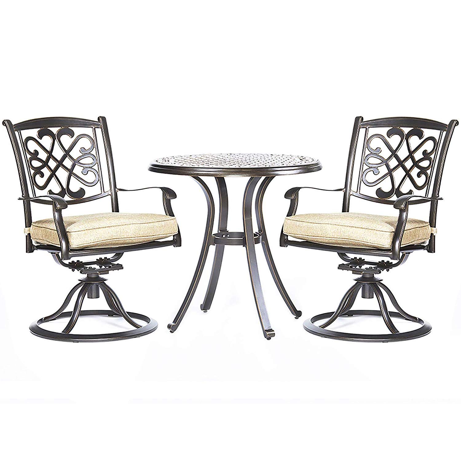 DALI 3-Piece Bistro Set - Cast Aluminum Patio Dining Table with Glider Chairs for Garden, Backyard & Outdoor Relaxation | Perfect for Small Spaces, Balconies, Poolside & Coffee Time