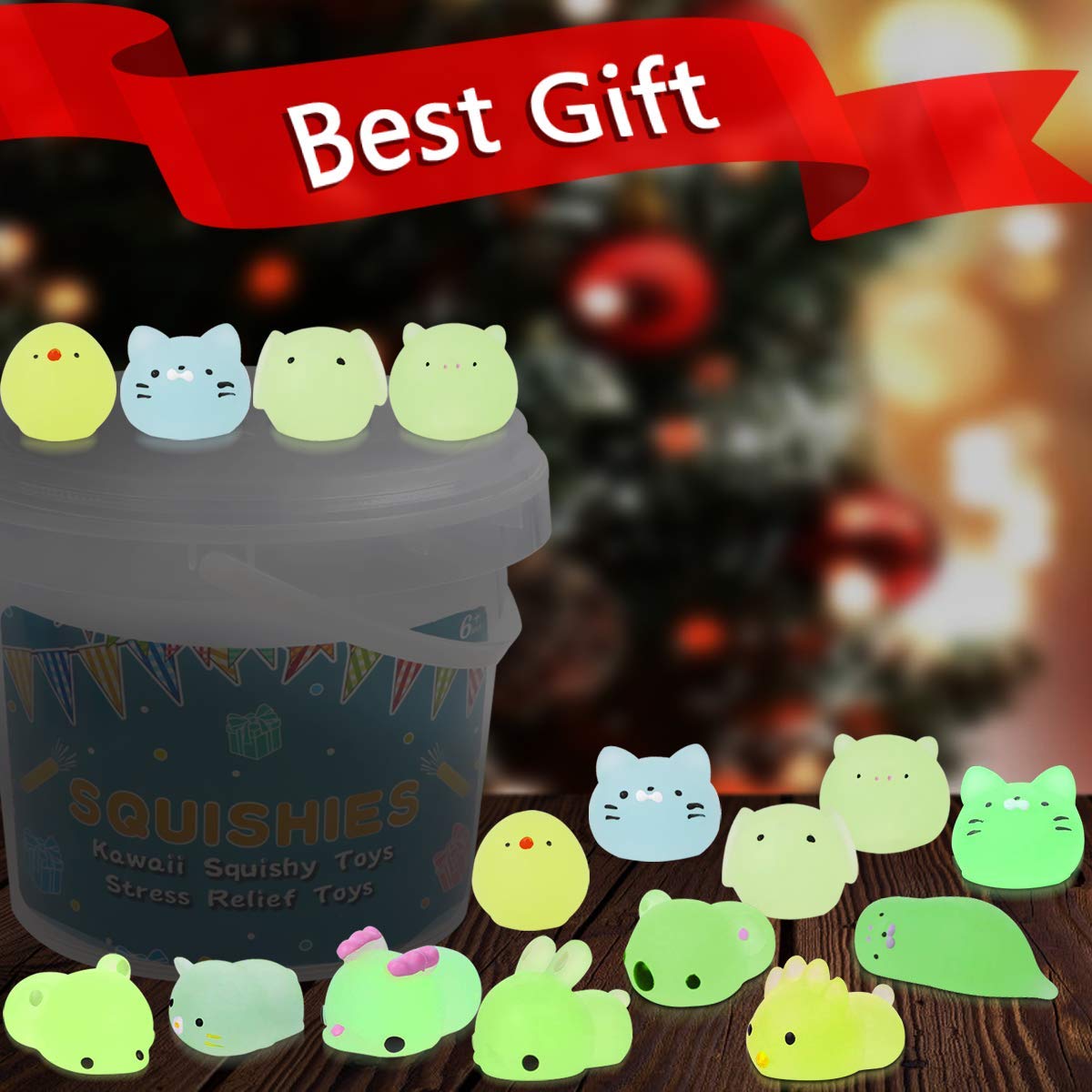 POKONBOY 23-Pack Glow in The Dark Squishy Toys for Kids - Kawaii Mochi Animal Stress Relief Squishies with Storage Box | Perfect for Birthday Parties, Classroom Rewards & Sensory Play