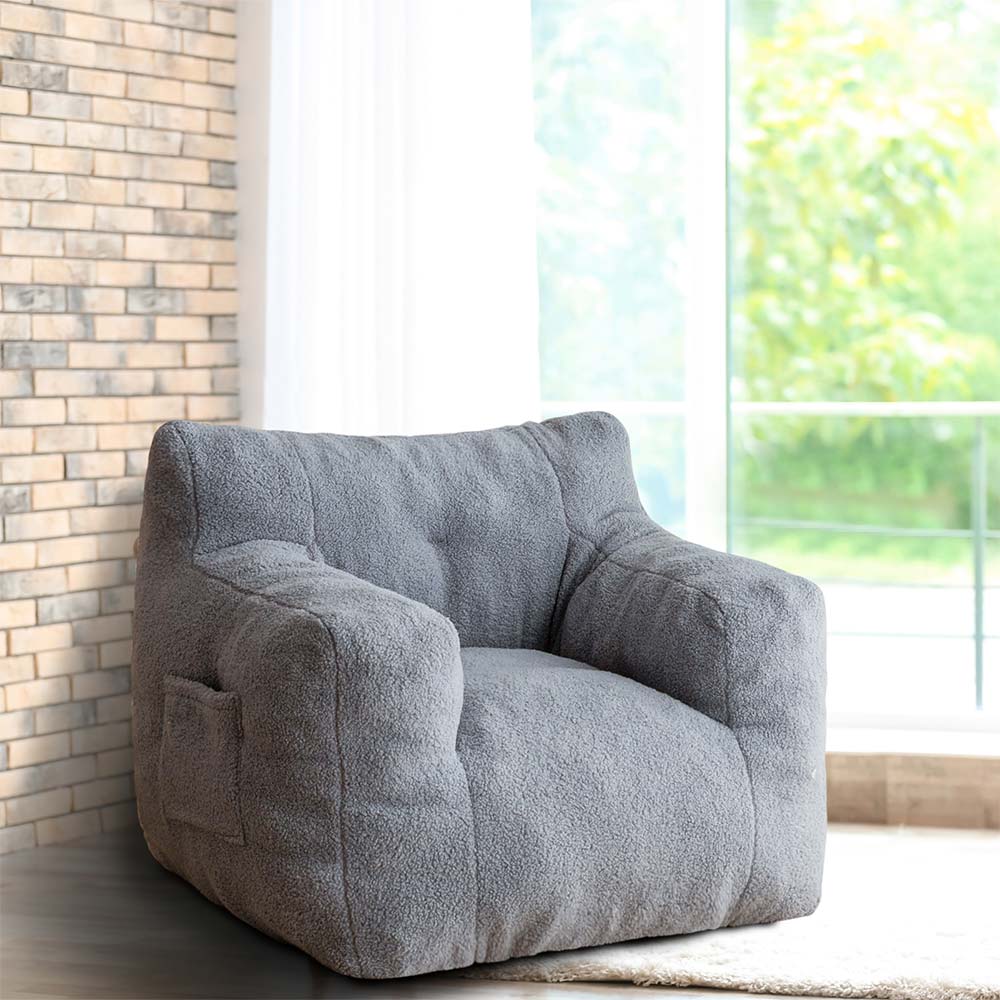 MAXYOYO Sherpa Bean Bag Chair & Couch - Oversized Comfortable Bean Bag Sofa for Adults & Kids, Soft Grey - Perfect for Living Room, Bedroom, Game Room & Dorm Relaxation