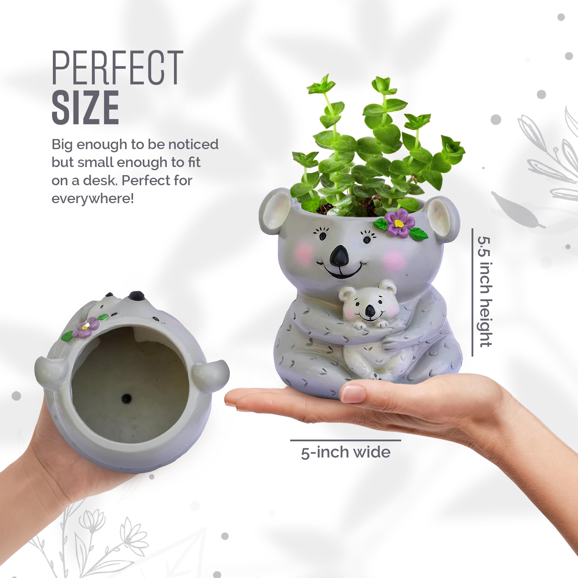 GFF Grass Flip Flops Animal Planters - 5 Inch Koala Mama Succulent Pots for Indoor/Outdoor Plants, Flowers, Herbs | Perfect for Home, Office, Kitchen & Garden Decor (Great Gift Idea for Plant Lovers)
