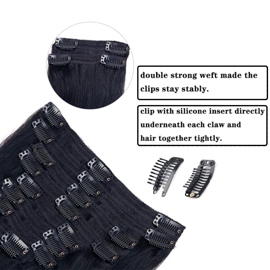 Brazilian Virgin Remy Human Hair Clip-in Extensions - 100% Real Human Hair, 8Pcs 12 Inch Double Weft (120g) for Black Women - Natural Black Color for Daily Styling & Special Occasions