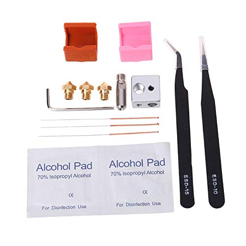3D Printer Cleaning Kit - MK10 Heating Block, Silicone Sleeve, Throat Pipe & Nozzle Cleaning Tools with Drill & Tweezers - Essential Maintenance Kit for 3D Printing Enthusiasts (Perfect for Ender 3, Creality & Most FDM Printers)