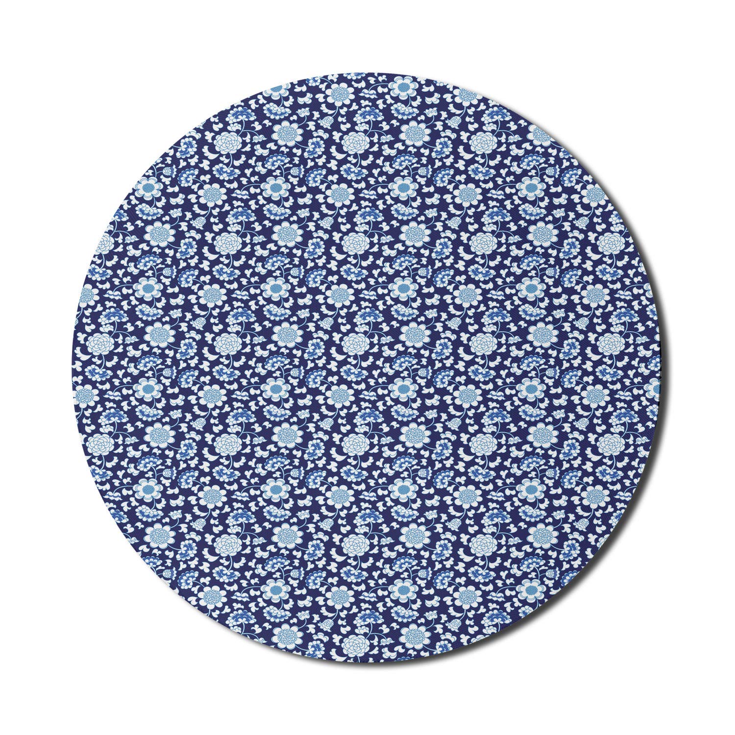 Ambesonne Floral Computer Mouse Pad - Traditional Chinese Porcelain Inspired Flower Design, Non-Slip Thick Rubber Gaming Mousepad, 8 Inch Round, Cobalt Blue & Night Blue - Perfect for Office, Gaming & Home Workspace