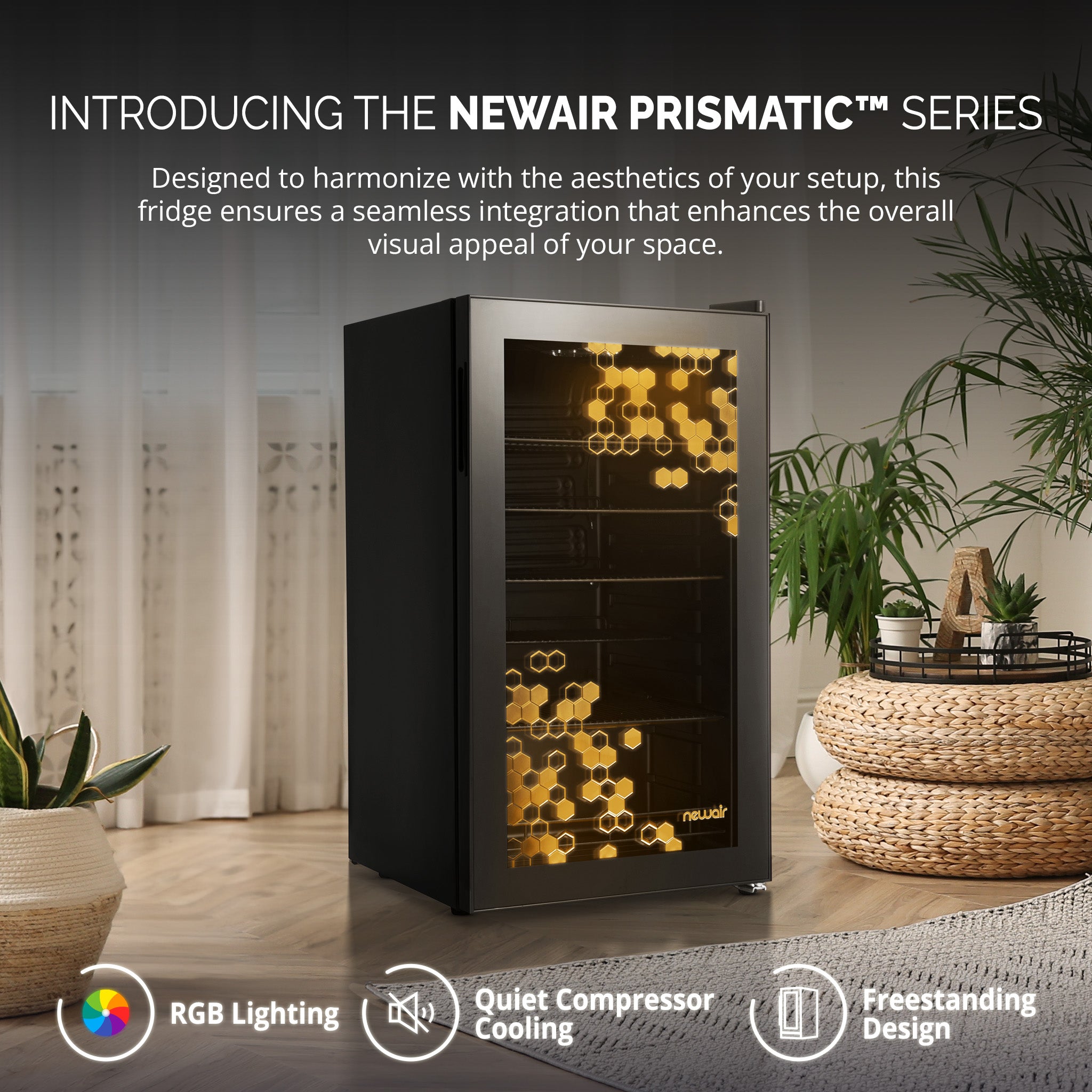 Newair® Prismatic™ Series 85 Can Beverage Refrigerator - Compact 18.7 Inch Mini Fridge for Beer, Soda & Wine - Perfect for Home Bar, Office, Dorm Room & Game Room