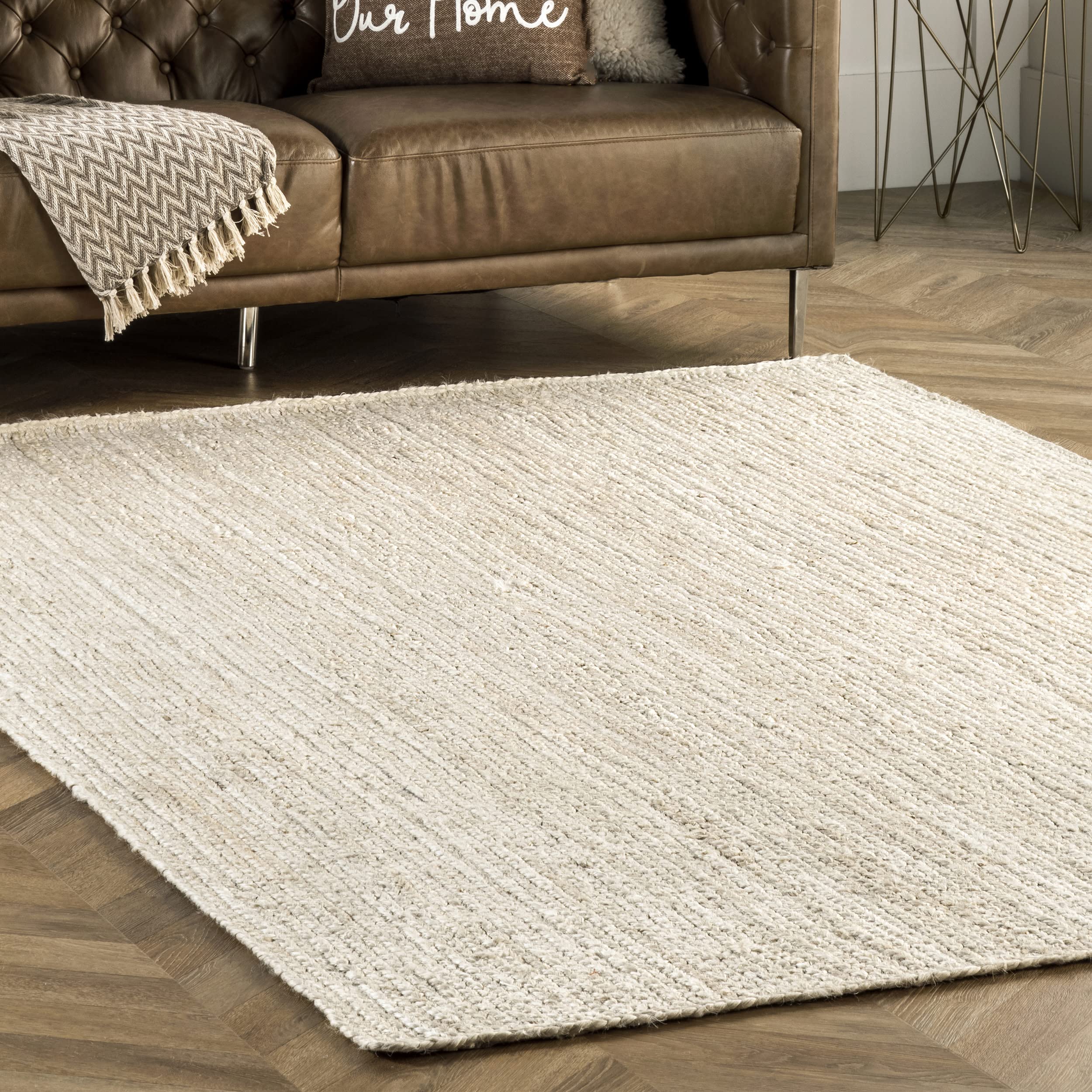 nuLOOM 5x8 Rigo Jute Hand Woven Natural Fiber Area Rug - Off White Solid Farmhouse Design for Bedroom, Living Room, Dining Room, Hallway, Office, Kitchen & Entryway | Eco-Friendly Home Decor & Cozy Floor Covering