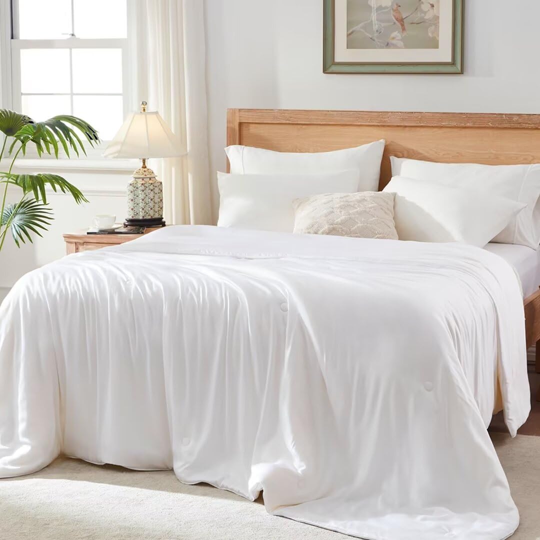 Globon King Size Bamboo Viscose Cooling Comforter - Luxurious Lightweight Summer Blanket for Hot Sleepers | Natural Breathable Bamboo Shell with Organic Fill | Double Stitch Design in White | Perfect for Bedroom, Guest Room & Hot Climate Use