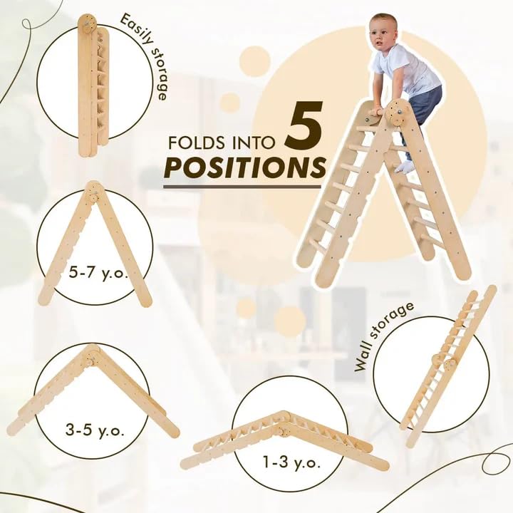 4 in 1 Montessori Indoor Climbing Set for Toddlers - Wooden Play Gym with Triangle Ladder, Arch, Climbing Ramp & Net - Baby Gym Climbing Frame for Kids Ages 1-7 (XL Size) - Perfect for Home Playroom, Daycare & Indoor Toddler Activities