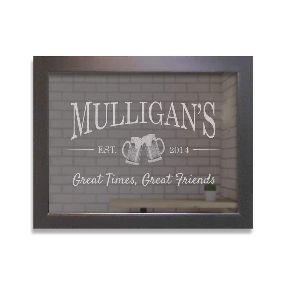 Custom Engraved Bar Mirror with Beer Mugs - Personalized 21