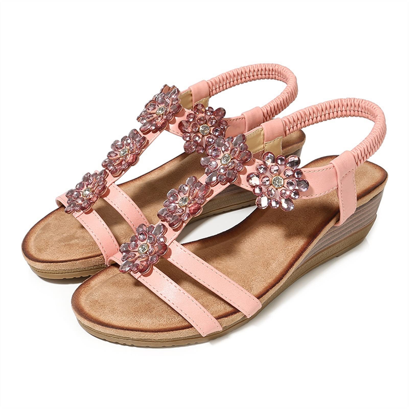 **JrenBox Women's Summer Bohemian Horn Fighter Sandals - Comfortable Beach Casual Aklore Sandals for Women (Pink, Size 10) - Perfect for Vacations, Poolside & Outdoor Adventures**