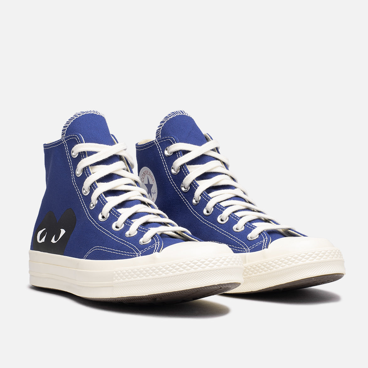 CDG PLAY x Converse Chuck 70 High Top Sneakers - Black Heart & Blue Quartz Colorway | Limited Edition Streetwear Shoes for Men & Women | Perfect for Casual Outfits, Urban Fashion and Collector's Items