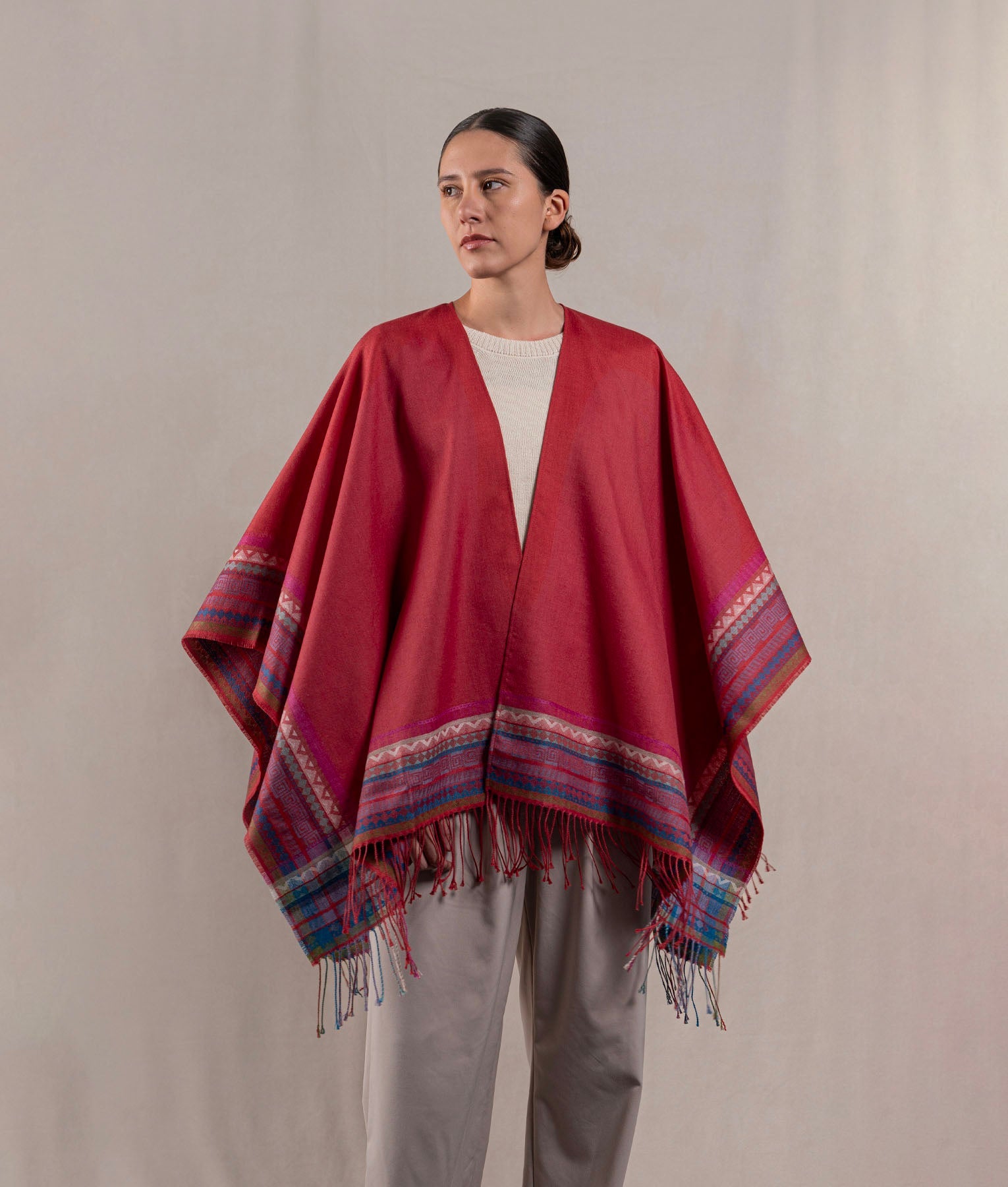 Jacquard El Pueblo Cape - Deep Crimson Red Shawl for Women | Elegant Spanish Style Wrap for Evening Parties & Special Occasions