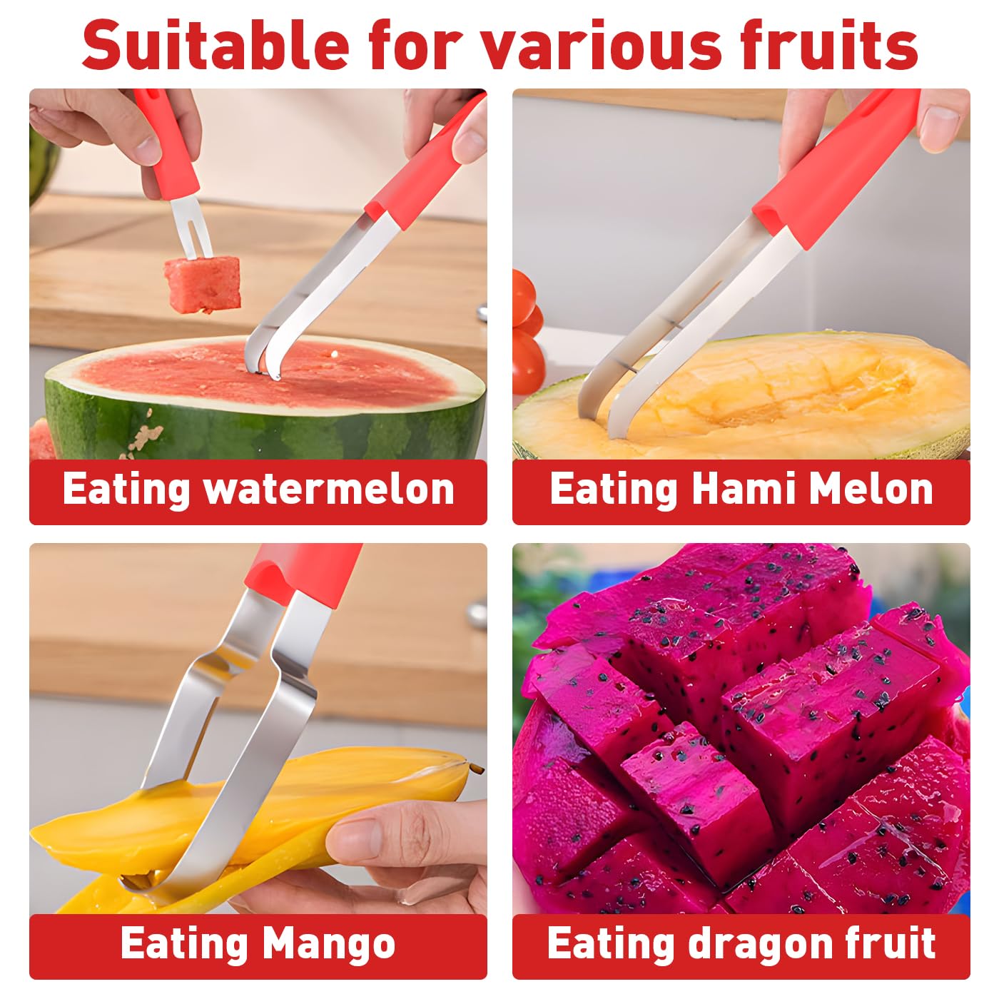 3-in-1 Watermelon Cutter with Fork Slicer & Popsicle Maker - Multi-Functional Melon Baller for Camping, Picnics & Kitchen Use (Red) - Perfect for Summer BBQs, Pool Parties & Outdoor Adventures