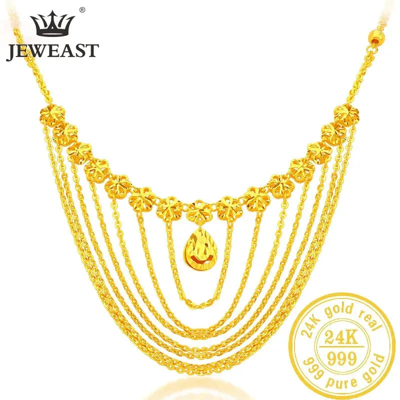 24K Pure Gold Necklace Real AU 999 Solid Gold Chain for Women - Elegant Classic Trendy Fine Jewelry for Party, Wedding & Special Occasions - Luxury Gift Idea 2023