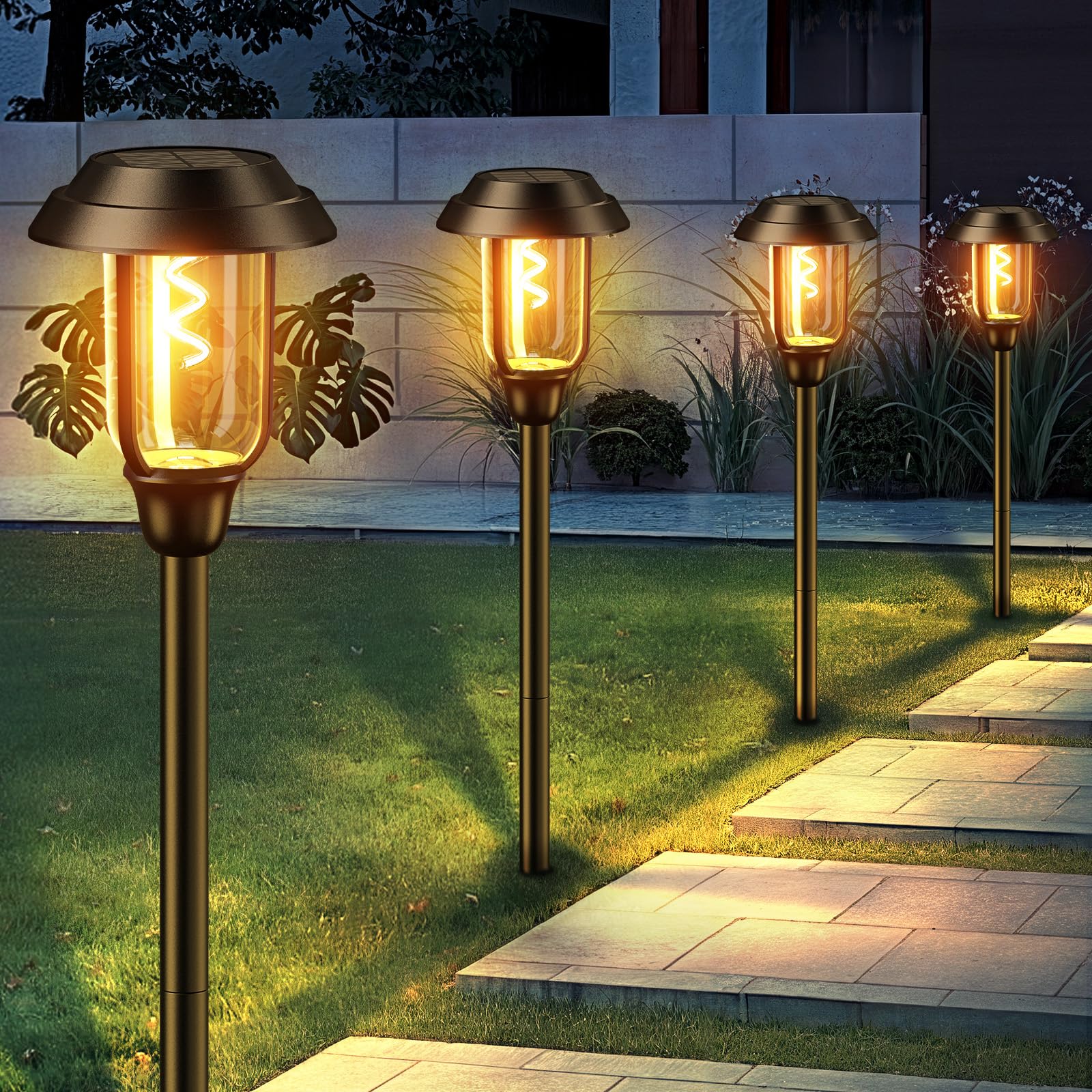 LETMY 8 Pack Solar Pathway Lights Outdoor - 2X Bigger & Brighter, Waterproof Landscape Lighting for Yard, Lawn, Walkway, Driveway - Perfect for Garden, Patio, and Backyard Decoration at Night