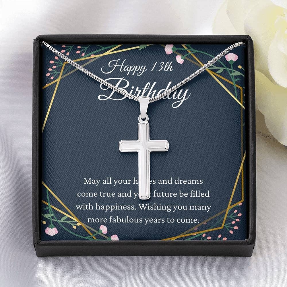 13th Birthday Gifts for Girls - Cross Necklace Jewelry for 13 Year Old | Bat Mitzvah Gift | New Teen Gift | Perfect for Birthday Celebrations, Religious Occasions & Coming of Age Ceremonies