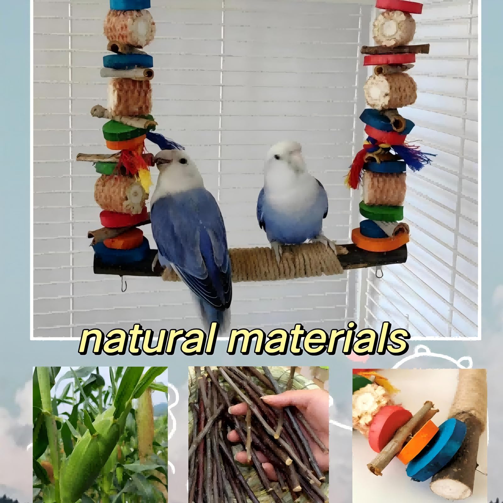 Natural Wooden Parakeet Swing - Safe Chewable Bird Cage Toy for Conures, Budgies, Finches, Parrots | Hanging Perch & Play Gym for Small & Medium Birds | Perfect for Cage Enrichment & Exercise