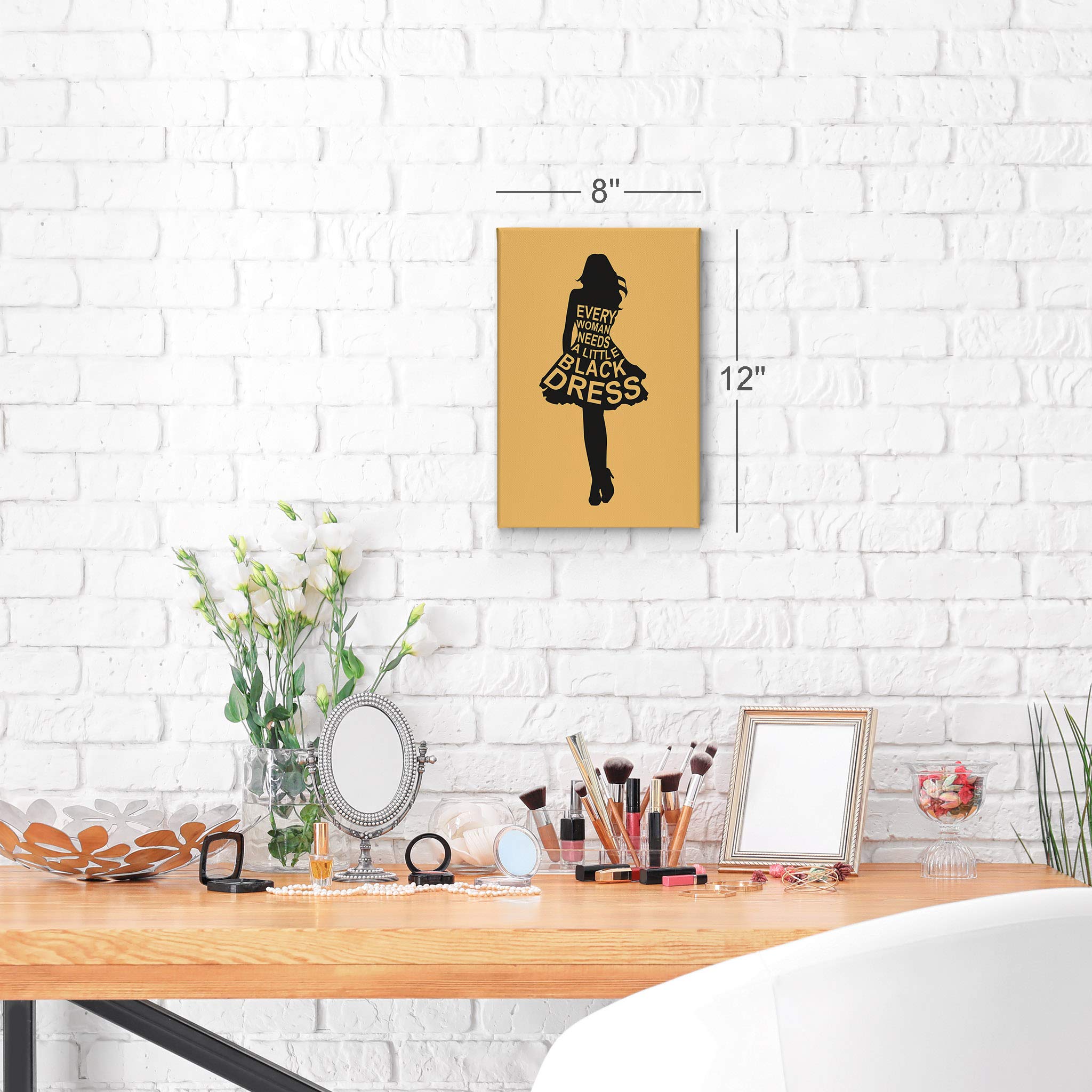 Every Woman Needs a Little Black Dress - Orange Typography Glam Fashion Canvas Wall Art - Ready to Hang 36x24 - Perfect for Girls Room, Women's Dorm, Bedroom & Living Room Decor
