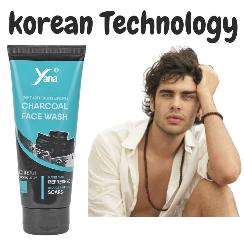 Instant Whitening Activated Charcoal Face Wash for Men & Women - Korean Technology for Acne, Pimple & Oil Control - Deep Cleansing & Exfoliating for Oily & Dry Skin - Blackhead Removal & Skin Detox - Perfect for Daily Skincare Routine & Deep Pore Cleansing