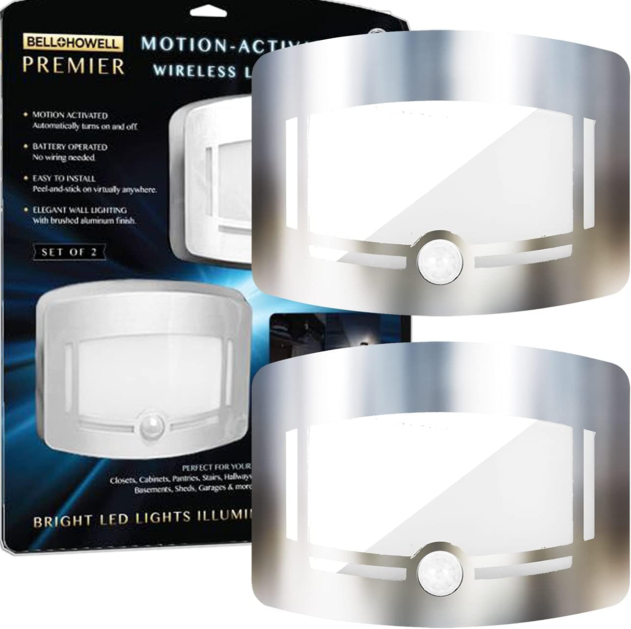 Motion Sensor Wireless LED Lights - 2 Pack Motion Activated Touchless Dimming Control Stick-On Lights for Closet, Stairs, Hallway, Bathroom, Bedroom & Kitchen - Perfect for Nighttime Safety & Convenience - AS SEEN ON TV