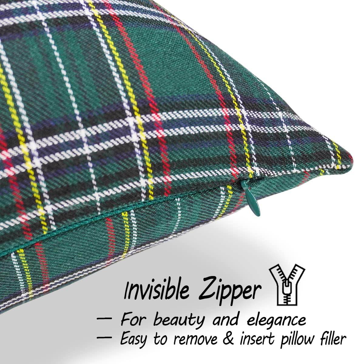 CARRIE HOME Christmas Green Tartan Plaid Pillow Covers 16x16 Set of 2 - Farmhouse Holiday Decor for Sofa, Couch & Bedroom - Cozy Winter Home Accent (No Inserts) | Perfect for Christmas Decorations, Living Room Styling & Seasonal Home Makeover