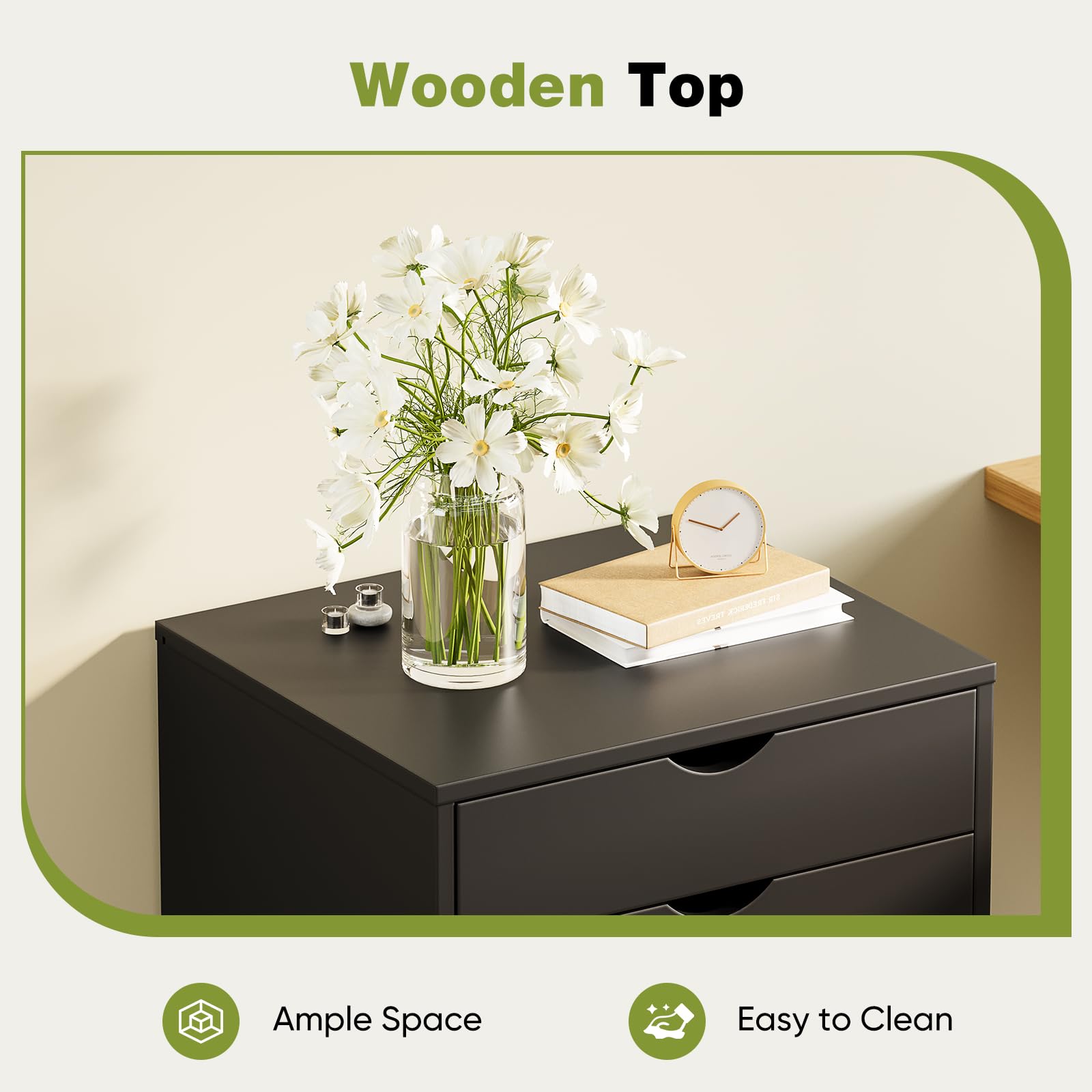 Sweetcrispy 7-Drawer Rolling Dresser with Wheels - Wooden Mobile Storage Cabinet for Bedroom, Office & Home Organization - Black Wood Finish - Perfect for Small Spaces, Closet Storage & Dorm Room Essentials