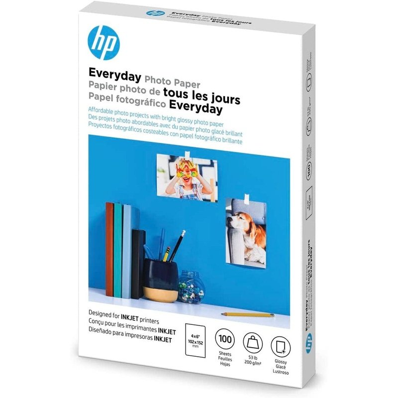 HP Everyday Photo Paper Glossy 100 Sheets (4x6 Inch) - Premium Quality for Home Printing, Photo Albums & Scrapbooking | CR759A