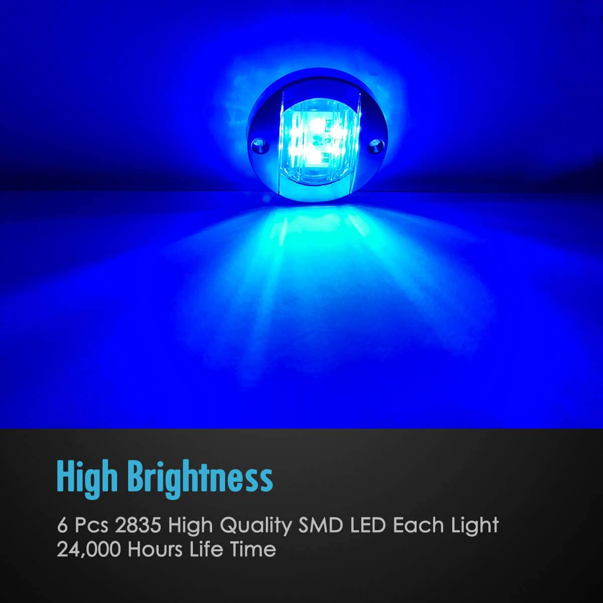 Blue Marine LED Lights for Boats - 12V Waterproof Round Navigation Lights with Clear Lens (3 Inch, 6-2835-SMD LEDs, Pack of 4) - Perfect for Cabin, Stern, Transom & Interior Lighting on Yachts, Sailboats & Fishing Vessels