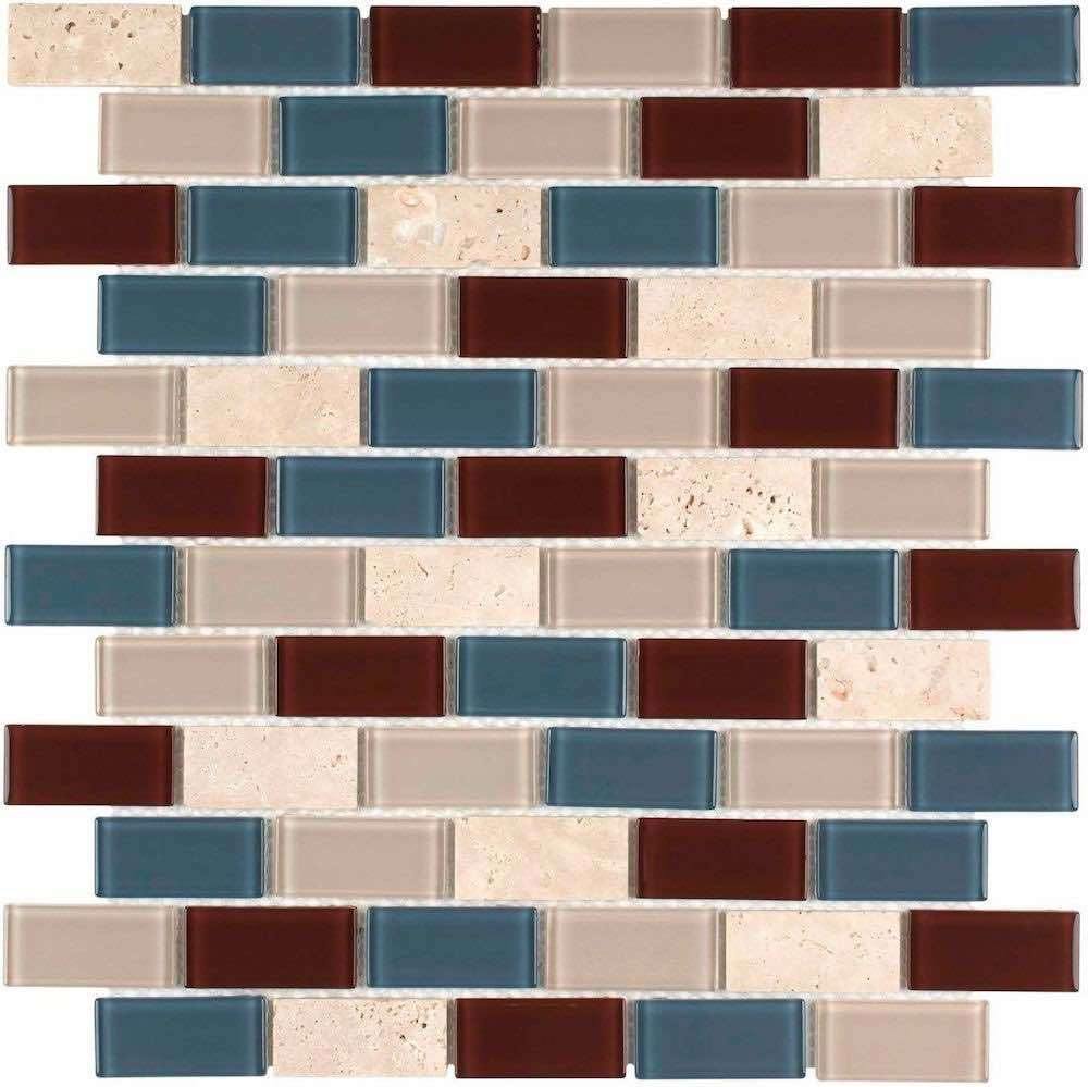 Vintage Blue Glass Mosaic Tile 1x2 Inch - Mid Century Modern Style for Kitchen Backsplash, Bathroom Wall & DIY Home Decor Projects