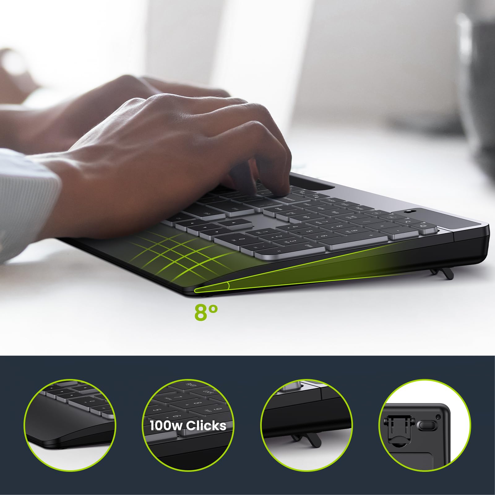 TECURS 2.4G Wireless Gaming Keyboard with Wrist Rest & Phone Holder - Rechargeable Ergonomic Keyboard, LED Backlit, Silent Mechanical Keyboard for PC, Mac, Windows - Perfect for Gaming, Office Work & Home Use