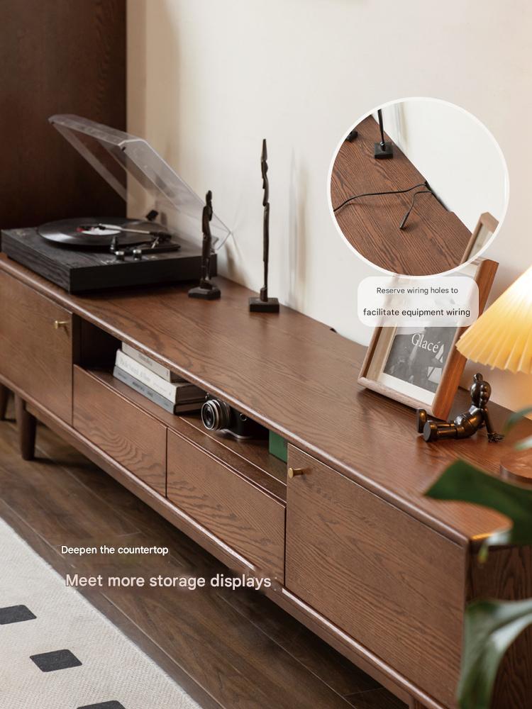 Stylish Oak Solid Wood Modern TV Stand - Nordic Design for Living Room & Entertainment Center | Perfect for 55-75 Inch TVs